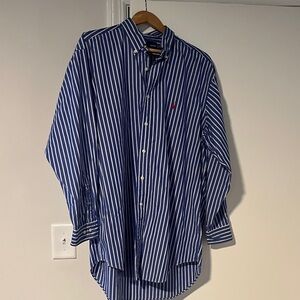 Ralph Lauren Navy and White Striped Button Down Shirt